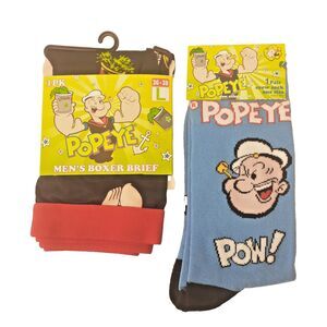 POPEYE Novelty Boxer Briefs Mens Sz L 36-38 Including 1 Pair of POPEYE Socks NWT